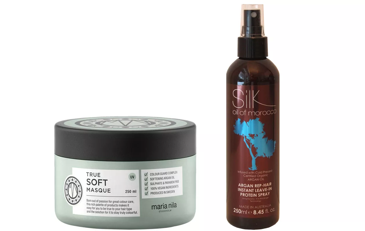 Maria Nila True Soft Mask ja Silk Oil of Moroccon Argan REP-Hair Instant Leave-In Protein Spray 