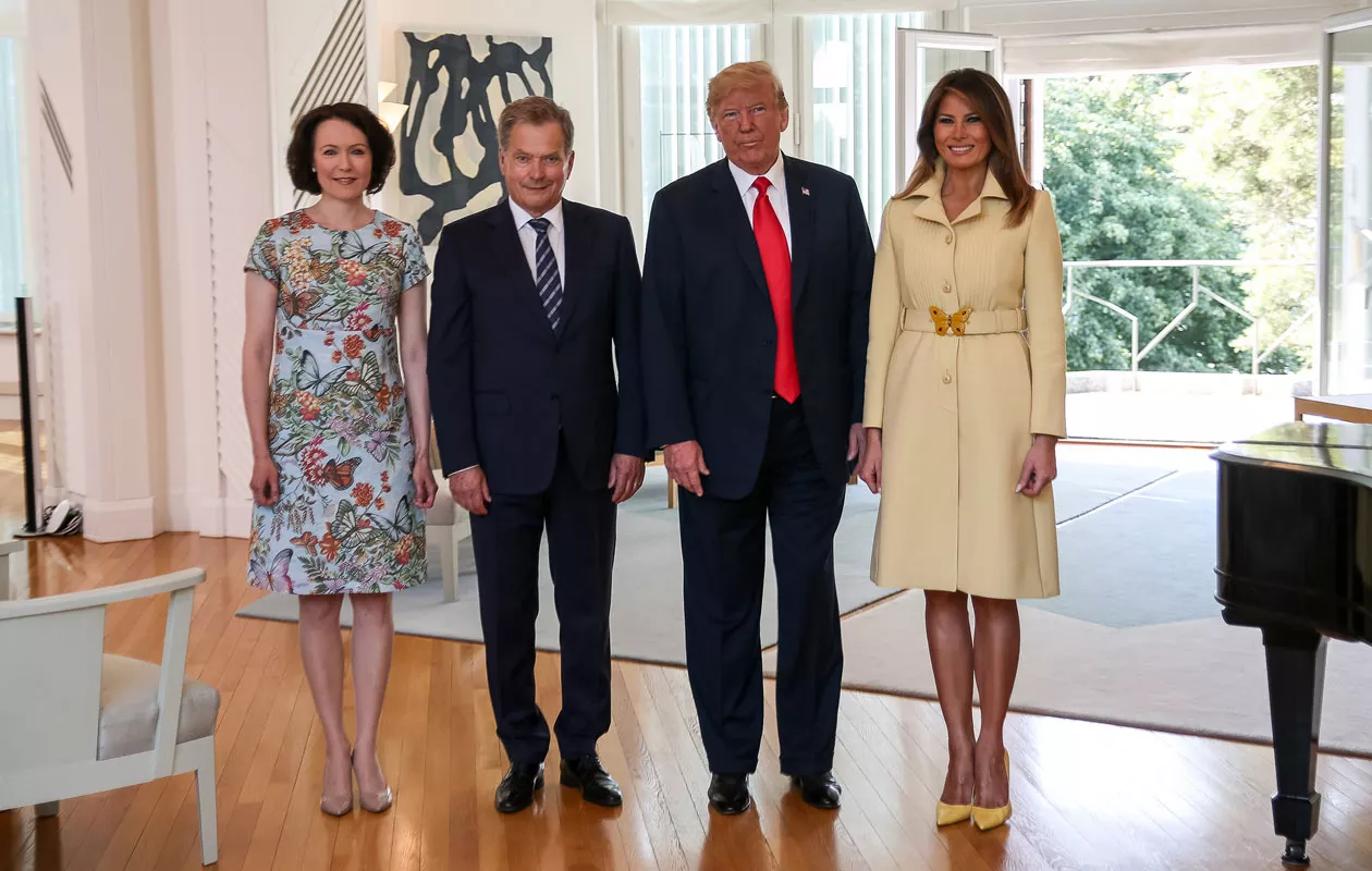 President of the Republic of Finland Sauli Niinistö and Mrs Jenni Haukio welcomed the President of the United States of America Donald Trump and and Mrs Melania Trump to Mäntyniemi Residence in Helsinki. During the presidents’ meeting, Mrs Haukio and Mrs Trump are scheduled to gather for a joint breakfast. Photo: Matti Porre/Office of the President of the Republic of Finland
