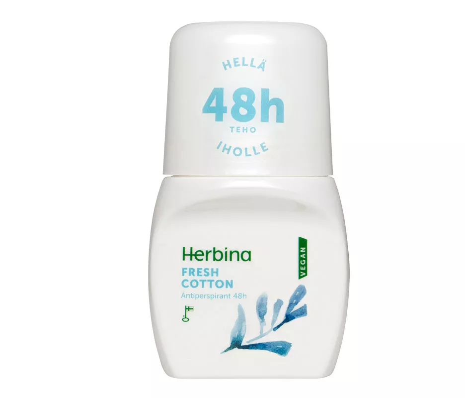 Herbina Fresh Cotton -antiperspirantti valmistetaan Suomessa, ja sillä on Avainlippu-tunnus, 50 ml 2,50 e.