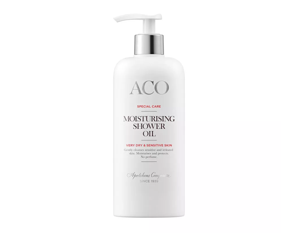 Aco Moisturising Shower Oil -suihkuöljy syväkosteuttaa ihoa ja puhdistaa hellästi, 300 ml 12 e. 