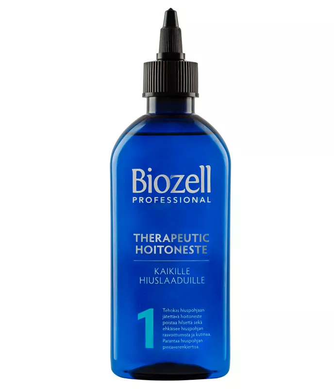 Hiuspohjaan jätettävä Biozell Professional Therapeutic 1 -hoitoneste ehkäisee kutinaa ja hilsettä ja virkistää hiuspohjaa, 200 ml 5 e. 