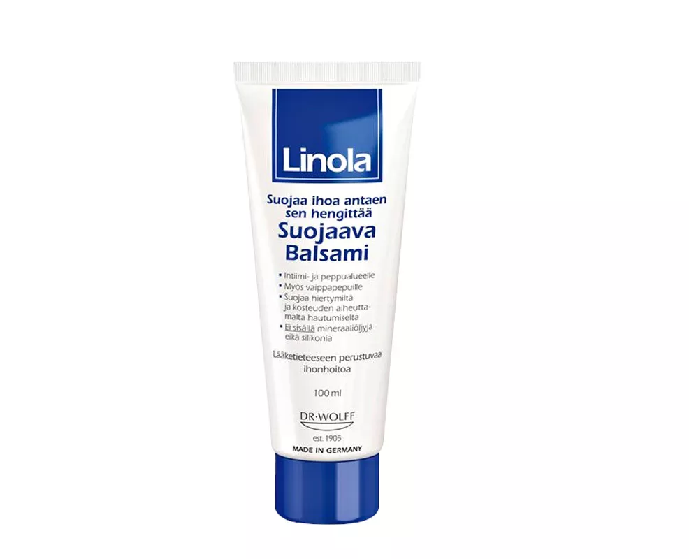 Täyteläinen Linola Suojaava balsami muodostaa iholle hankausta estävän suojakalvon sekä rauhoittaa ärtynyttä ihoa, 50 ml 13 e. 