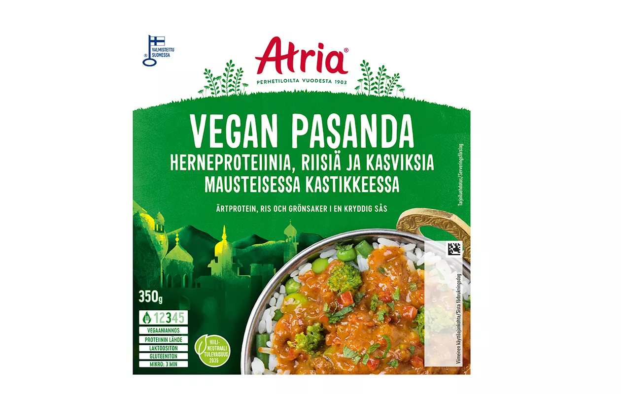 Valmisruoat: Atria Vegan Pasanda, hintaluokka 3 euroa.