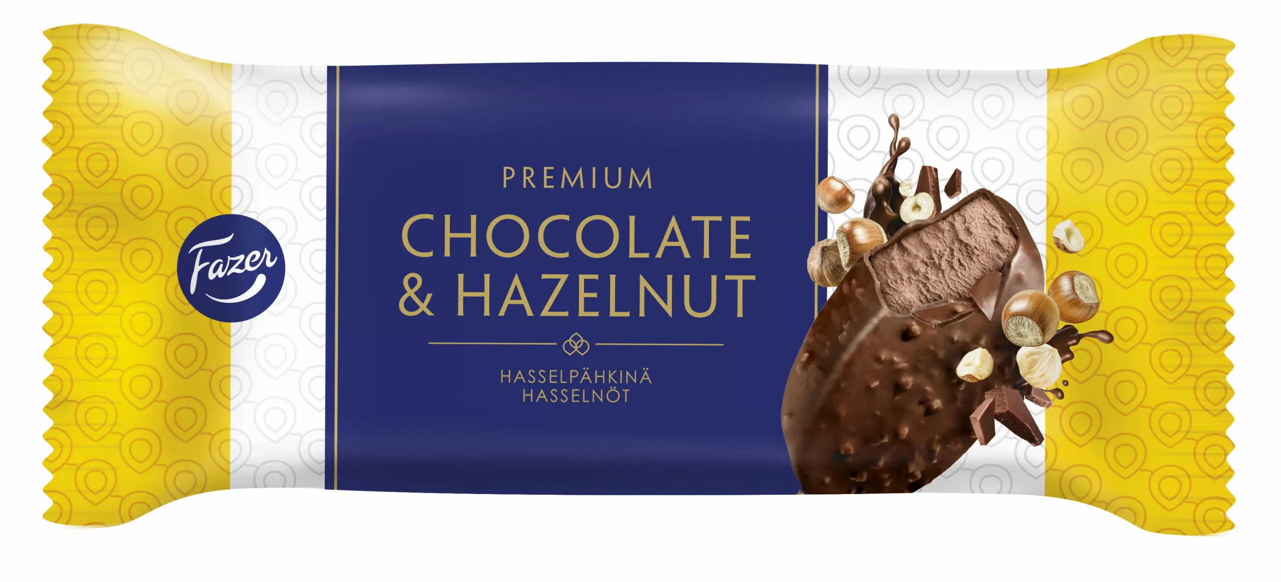 Fazer Premium hasselpähkinä -jäätelön kääre.