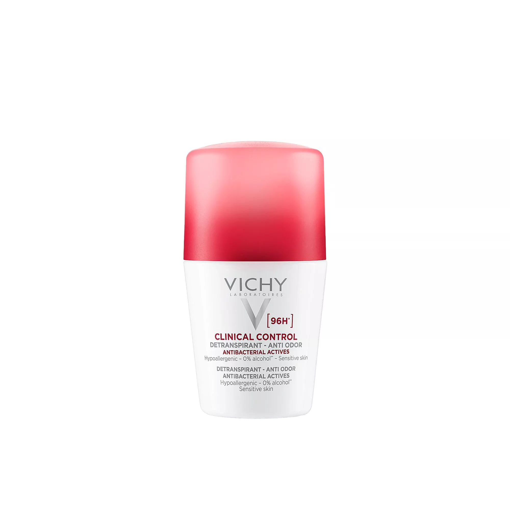 Miedontuoksuinen Vichy Clinical Control Roll-on Antiperspirant Deodorant sisältää runsaasti hikoilua hillitseviä aktiivisia ainesosia ja antibakteerista sinkkiä, 50 ml 15 e.