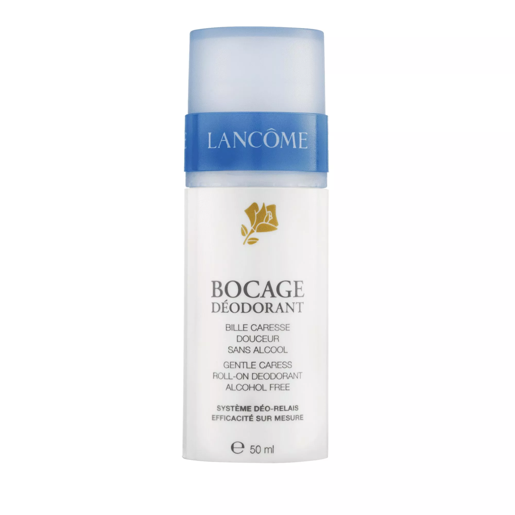 Läpinäkyvä ja alkoholiton Lancôme Bocage -antiperspirantti roll-on deodorantti sopii kaikille ihotyypeille ja sitä voi käyttää heti karvanpoiston jälkeen, 50 ml 29,50 e. 