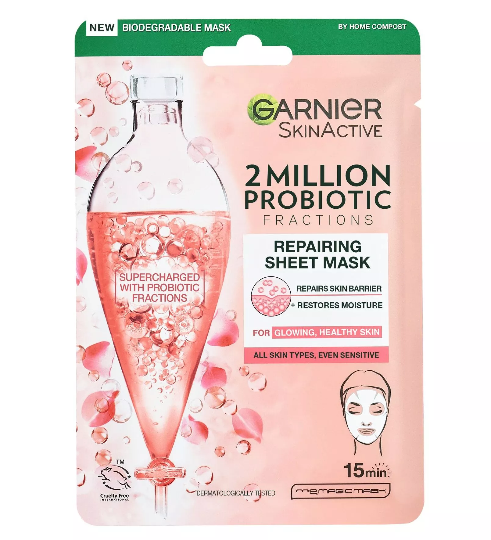 Garnier SkinActive 2 Million Probiotics Fractions Repairing Sheet Mask sopii kaikille ihotyypeille, 3 e.