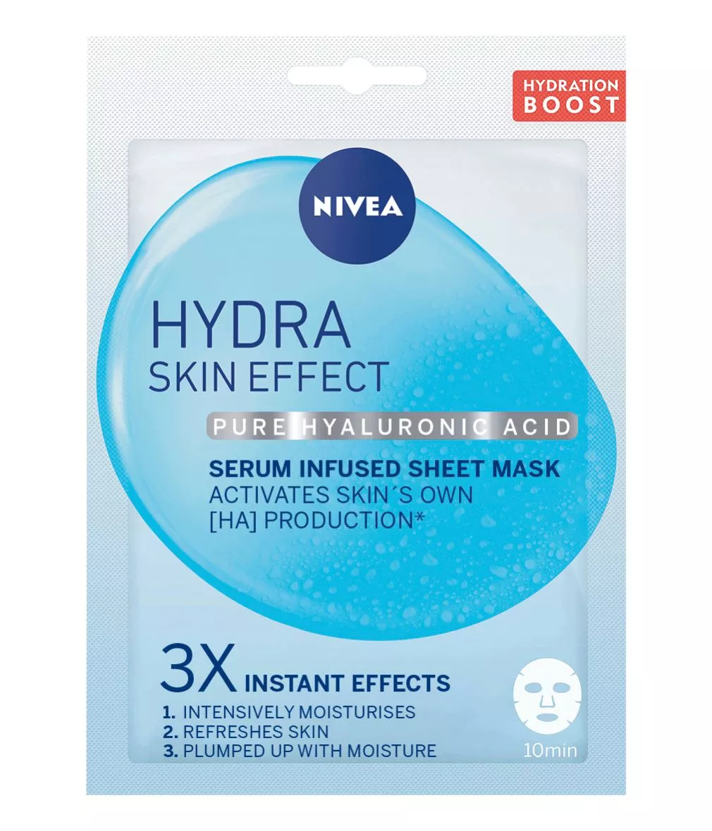 Nivea Hydra Skin Effect Serum Infused -kangasnaamio sisältää puhdasta hyaluronihappoa, 4 e.