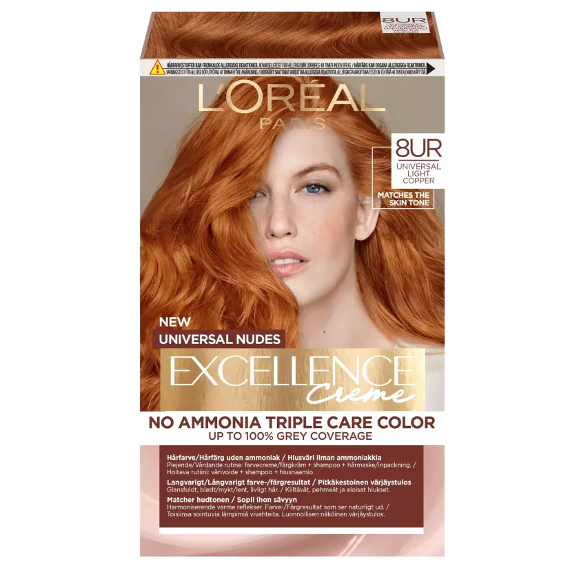 L’Oréal Paris Excellence Crème Universal Nudes -sarjan uutuusväri 8UC Universal Light Copper loihtii hiuksiin pehmeän punaisen sävyn, 14 e.