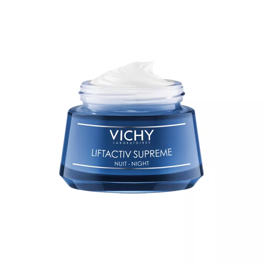 Vichy Liftactiv Supreme Night Cream on yli 40-vuotiaille suunnattu, mineraalipitoista lähdevettä ja uudistavaa ramnoosia sisältävä yövoide, 50 ml 42 e.