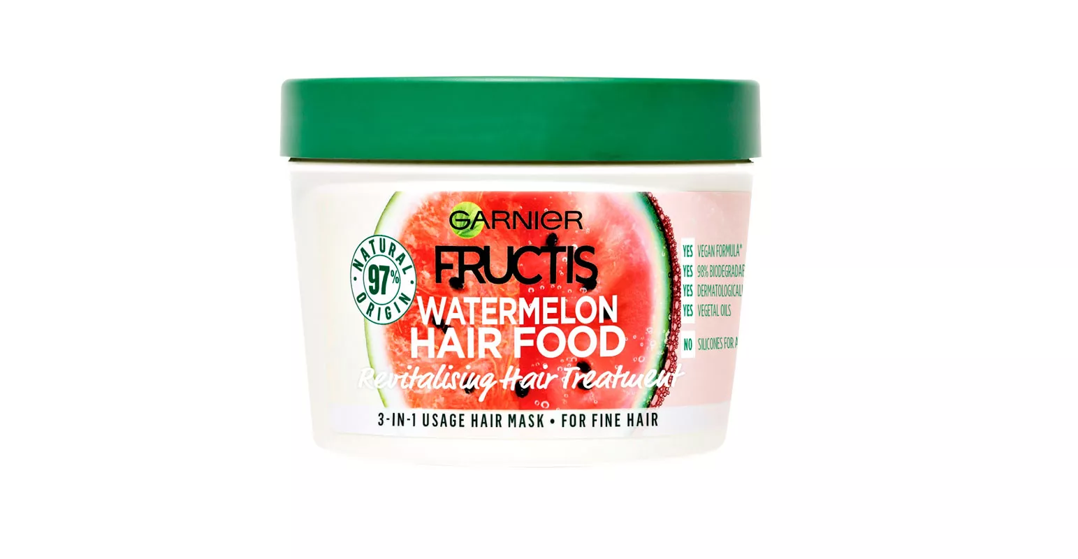 Garnier Fructis Watermelon Hair Food -hiusnaamio on kehitetty etenkin hennoille hiuksille, 390 ml 8 e. 